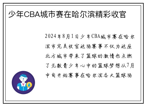 少年CBA城市赛在哈尔滨精彩收官